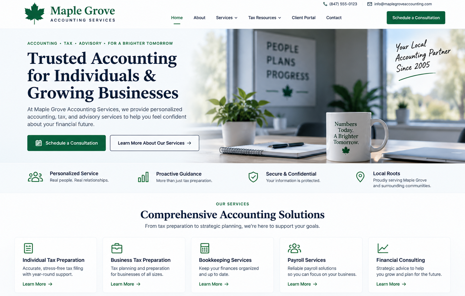 Website design services example showing a modern accounting firm redesign
