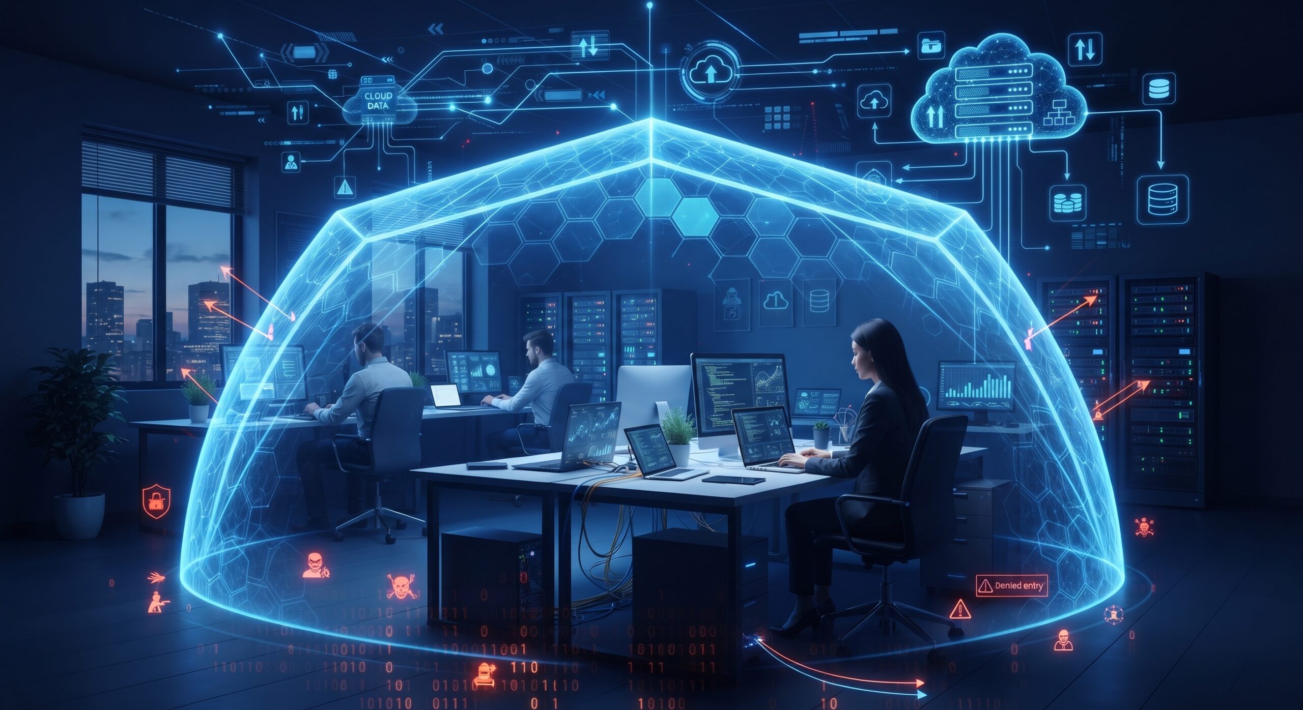 Cybersecurity protection for small businesses with secure computers, cloud systems, and connected devices